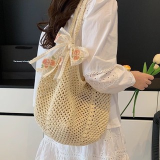 Túi Tote Lưới Đeo Vai Phối Nơ Ren Đi Biển Hot Trend, Du Lịch Mùa Hè Phong Cách Hàn Quốc Nàng Thơ Vintage Siêu Xinh