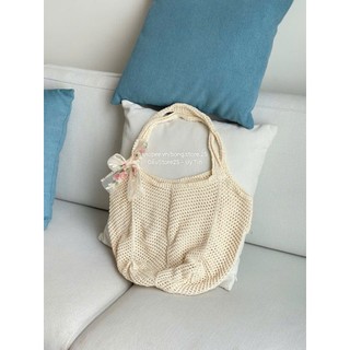 Set Túi Tote + Mũ Cói Đi Biển Vành Rộng Viền Ren Phối Nơ Chụp Ảnh Phong Cách Hàn Quốc Siêu Xinh
