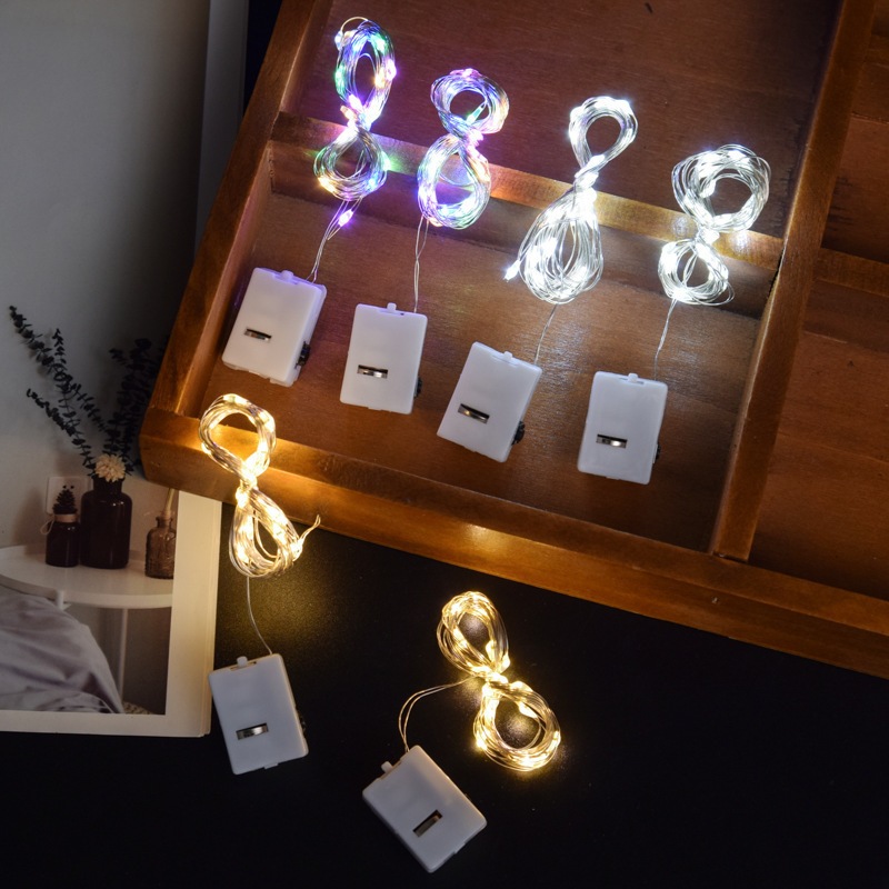 Dây đèn led fairylight trang trí có sẵn pin 3 chế độ sáng 1m-2m-3m đèn led mini đủ màu dùng pin trang trí noel DUHA 014