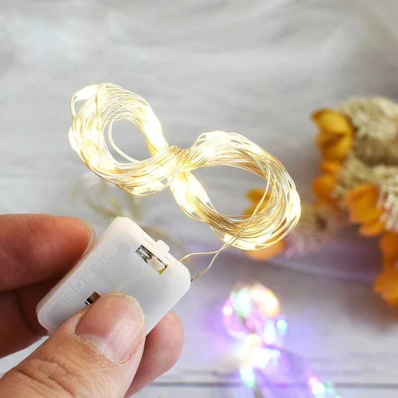 Combo 100 dây đèn led đom đóm nhiều màu, pin thay thế dễ dàng DUHA 014
