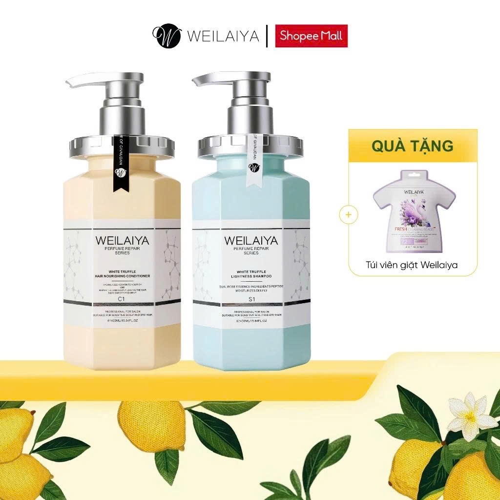 Cặp dầu gội xả phục hồi Weilaiya chiết xuất nấm Truffle giúp nuôi dưỡng da đầu và suôn mượt cho tóc hư tổn 450ml NEW