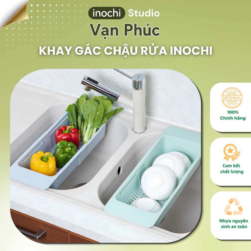 Khay gác chậu inochi, rổ gác rau củ, giá gác bồn rửa chén, gấp gọn thông minh,đựng trái cây, úp chén bát, khay chịu 3kg