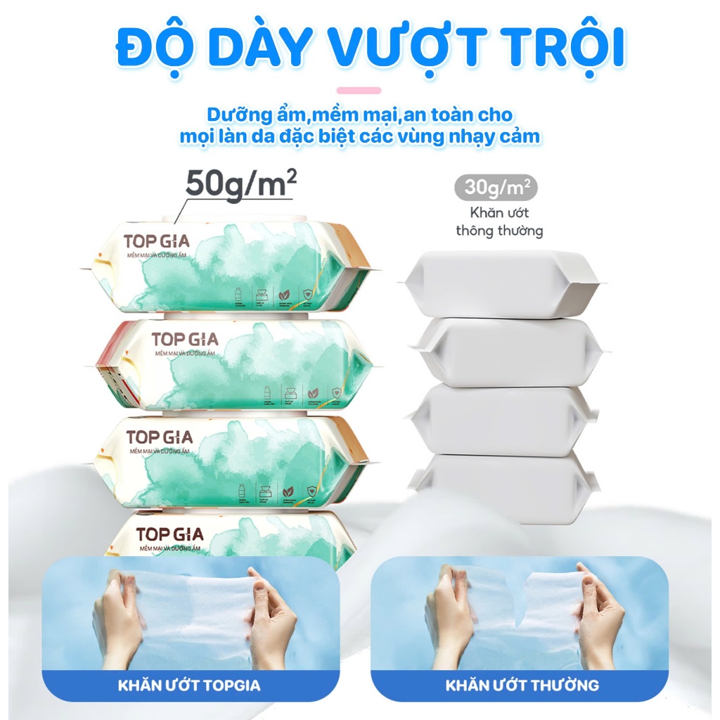 Thùng khăn ướt Topgia 80 tờ không cồn không parabens cao cấp dành cho mẹ và bé