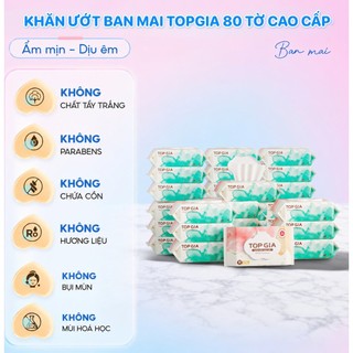 [SIÊU TIẾT KIỆM] Thùng 20 bịch khăn ướt Topgia 80 tờ không cồn không parabens cao cấp dành cho mẹ và bé