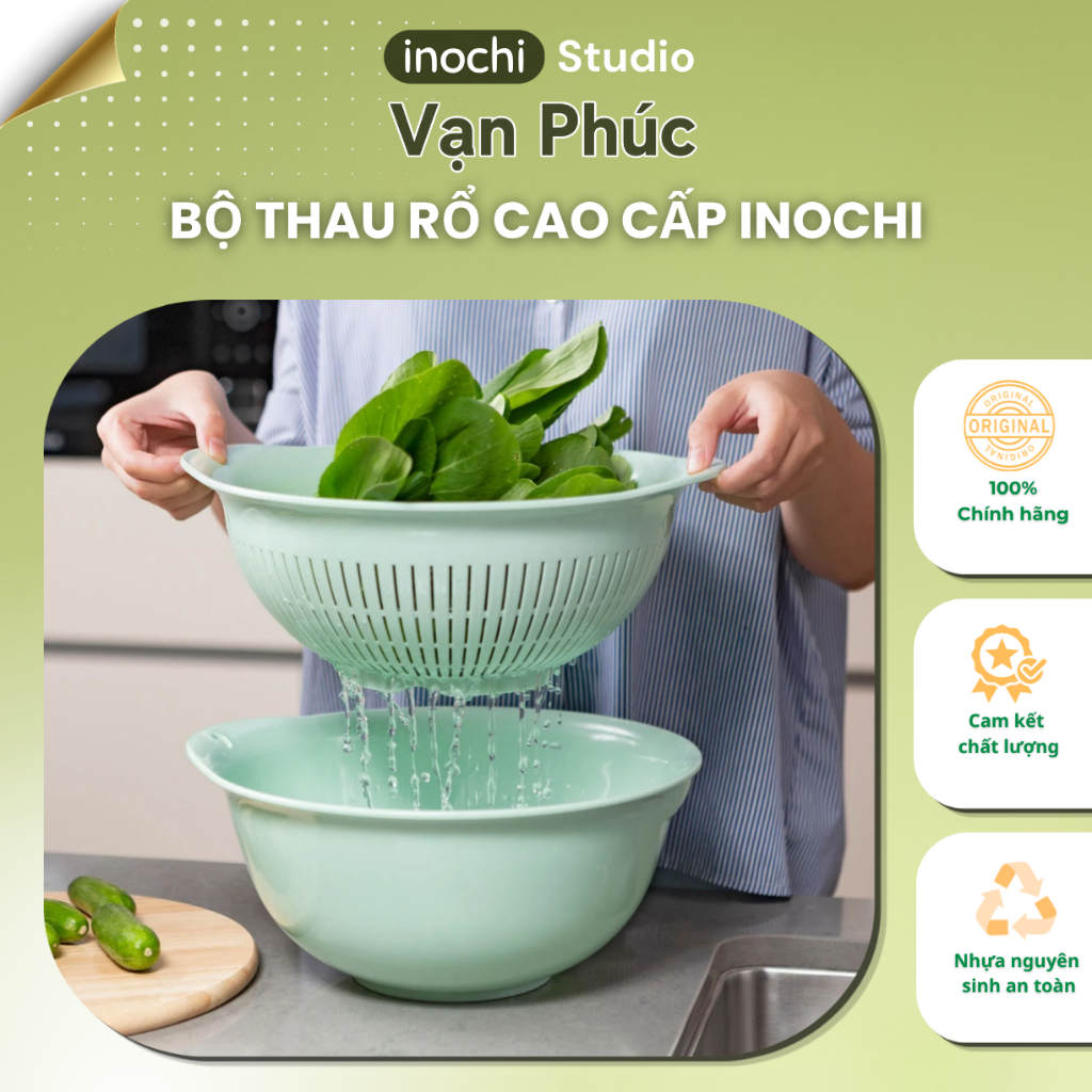 Bộ thau rổ cao cấp chịu nhiệt inochi, không giòn gãy, phai màu, dày dặn. GIAO MÀU NGẪU NHIÊN