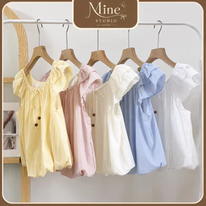 Áo Kiểu Dáng Bí Cánh Tiên Có Chun Cổ Mặc Được 2 Kiểu Màu Pastel Siêu Xinh
