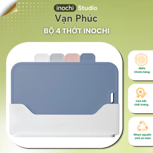 Bộ 4 thớt INOCHI kèm khay đỡ ráo nước. Nhựa pp kháng khuẩn, không ám mùi. Thớt cắt thịt cá, rau củ