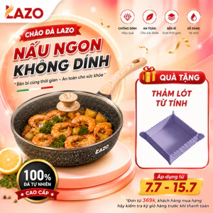 Chảo chống dính vân đá Lazo cao cấp, chảo chống dính có nắp kính phù hợp với mọi loại bếp