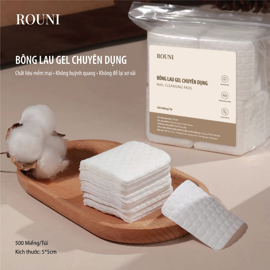 ROUNI bông lau nail không xơ bông 500 miếng chuyên dụng bản mới 2026