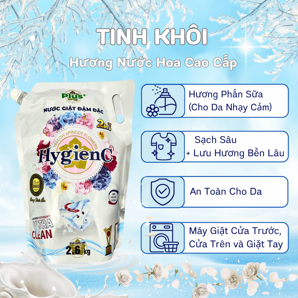 [SV] Combo 2 Túi Nước Giặt Đậm Đặc HygienC Plus 2.6Kg/Túi