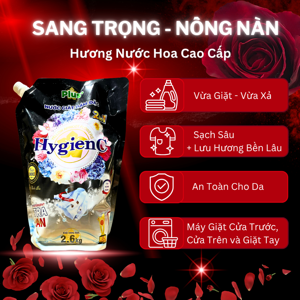 [SV] Combo 2 Túi Nước Giặt Đậm Đặc HygienC Plus 2.6Kg/Túi