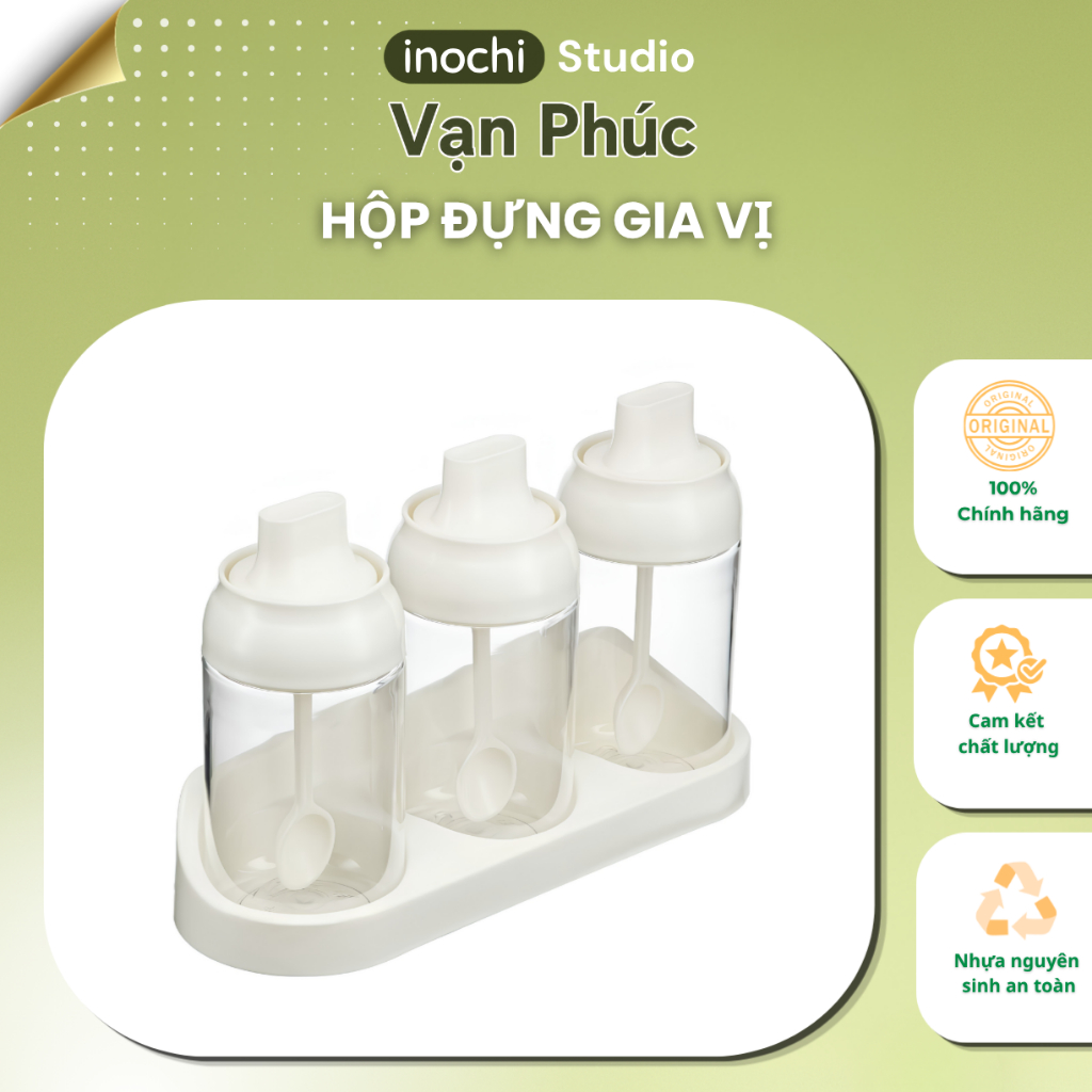 Hộp đựng gia vị tritan inochi, hộp gia vị có kèm muỗng, nắp rong cao su kín, có khay đựng