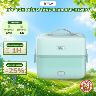 Hộp cơm cắm điện 1.2L Bear RSB-H126PT, 270W, Nấu, Hâm Nóng Cơm, Thức Ăn, Khay đựng inox, BH 18 Tháng
