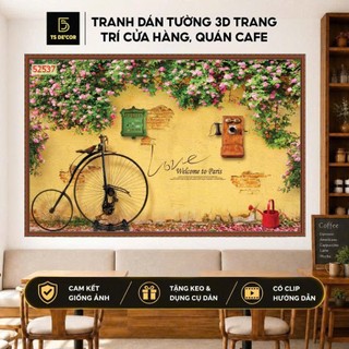 Tranh dán tường khổ lớn Quán Cafe, Trà chanh, Trà Sữa, Trang Trí Cửa Hàng 3d