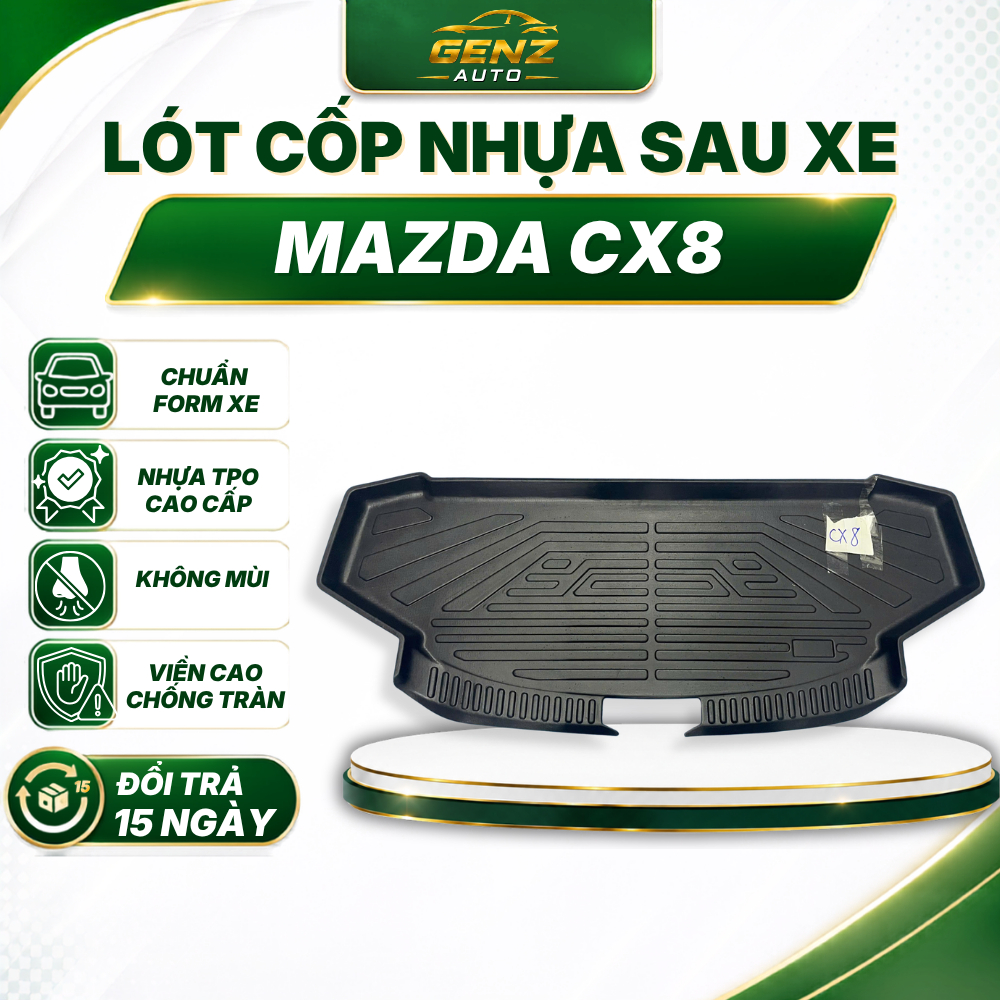 Lót cốp Mazda CX8 - Nhựa dẻo TPO Không mùi, Chuẩn khít form xe, Chống thấm nước, Dễ vệ sinh