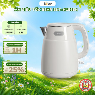 Ấm siêu tốc 1.5L inox 2 lớp BEAR EKT-H156EH, Công suất lớn 1500W, Lòng Inox304, Bảo Hành 18 Tháng