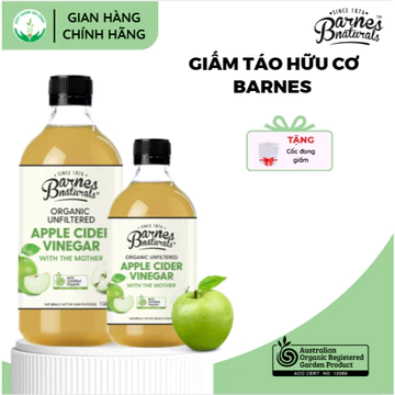 Giấm Táo Hữu Cơ Barnes Naturals (Có Giấm Cái) 500ml, 1L [ Tặng Cốc đong]