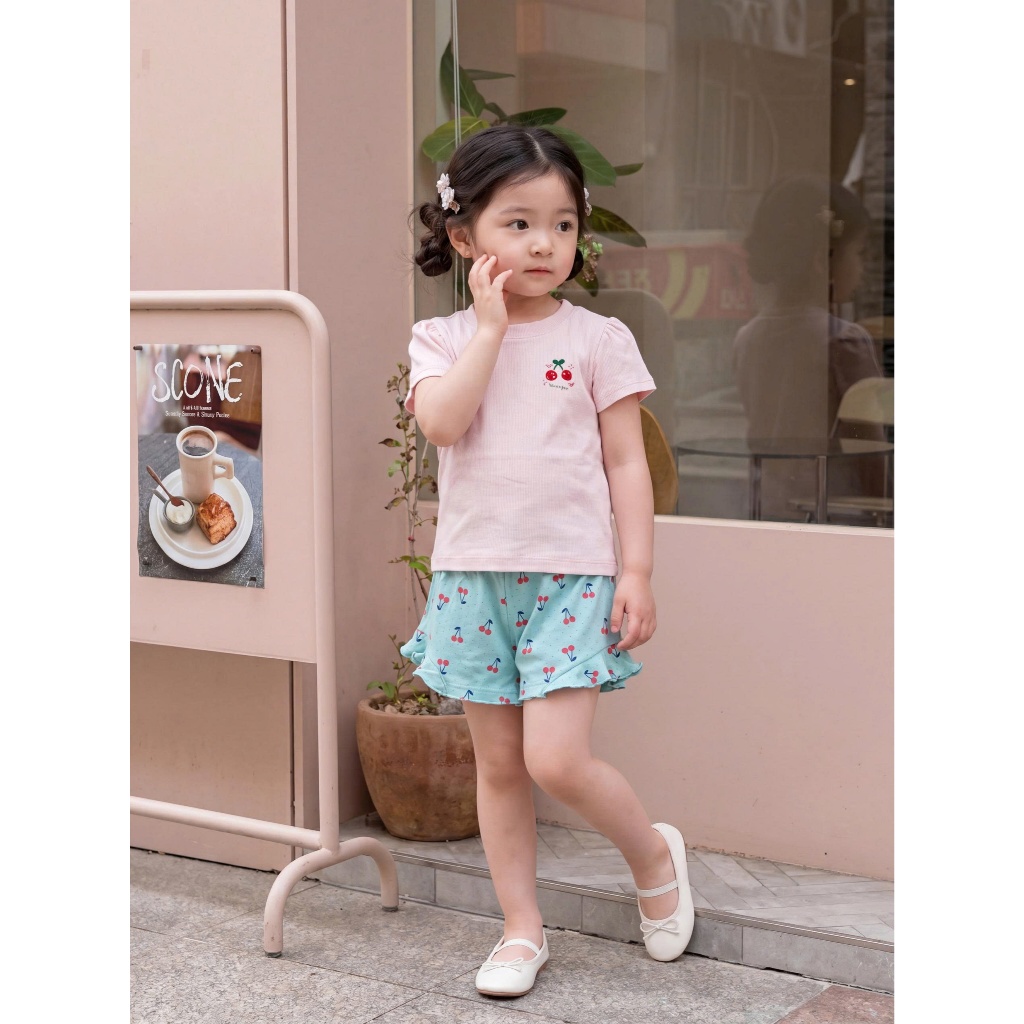 Set bộ cộc tay bé gái hoạ tiết may viền đính nơ Miniumbaby, chất cotton mềm mại, thoáng mát SB2761