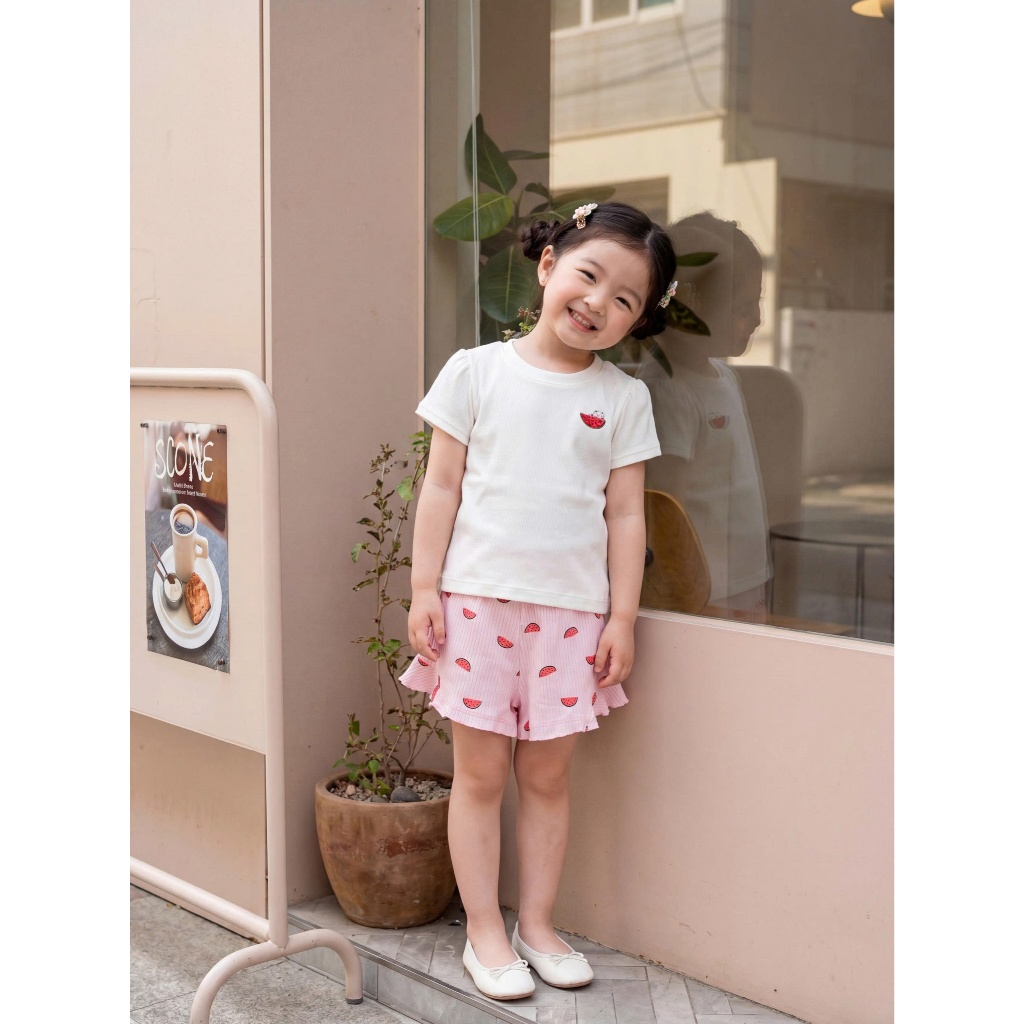 Set bộ cộc tay bé gái hoạ tiết may viền đính nơ Miniumbaby, chất cotton mềm mại, thoáng mát SB2761