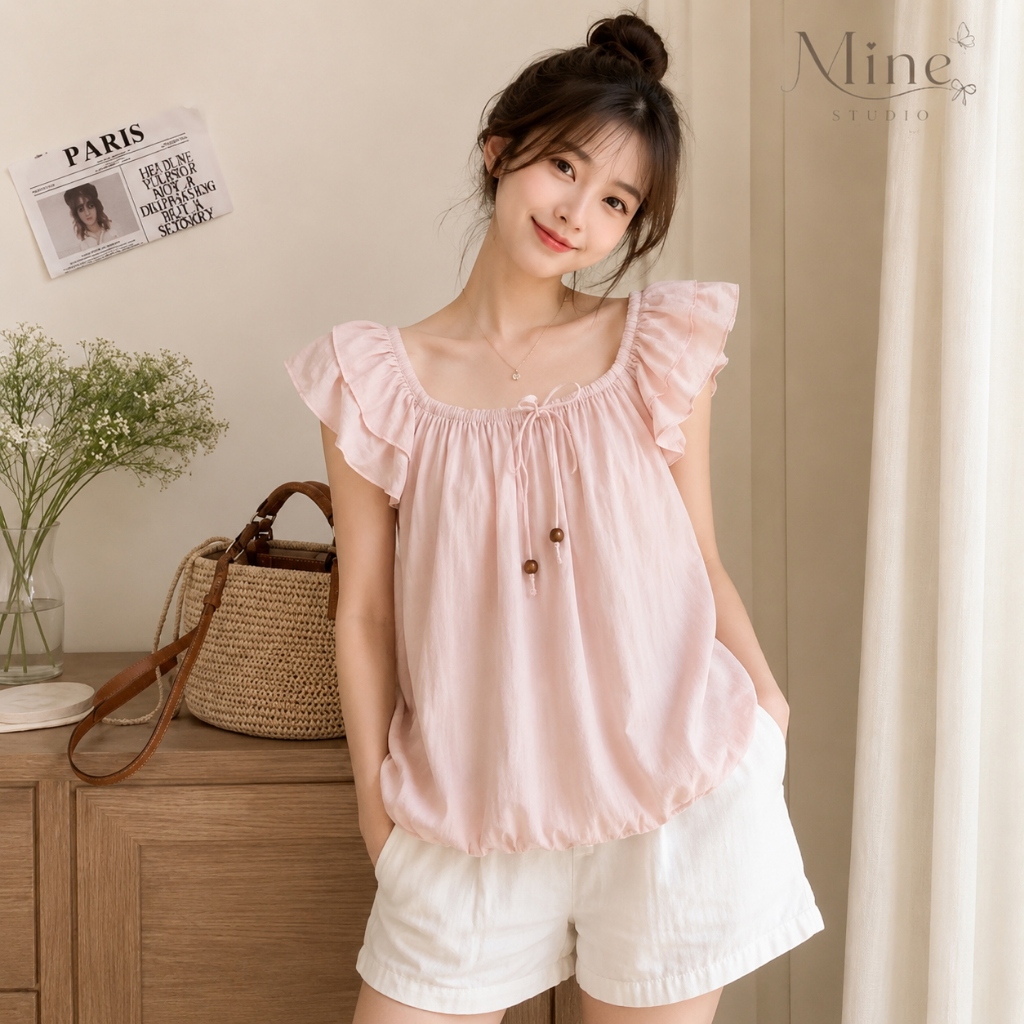 Áo Kiểu Dáng Bí Cánh Tiên Có Chun Cổ Mặc Được 2 Kiểu Màu Pastel Siêu Xinh