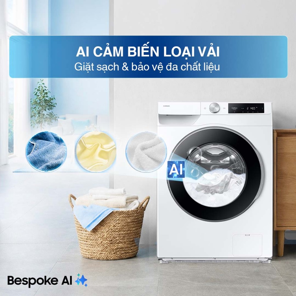 Máy Giặt Samsung Bespoke AI Cửa Trước 10 kg WW10DG6U34LESV - AI Ecobubble cảm biến bảo vệ vải, màu Trắng