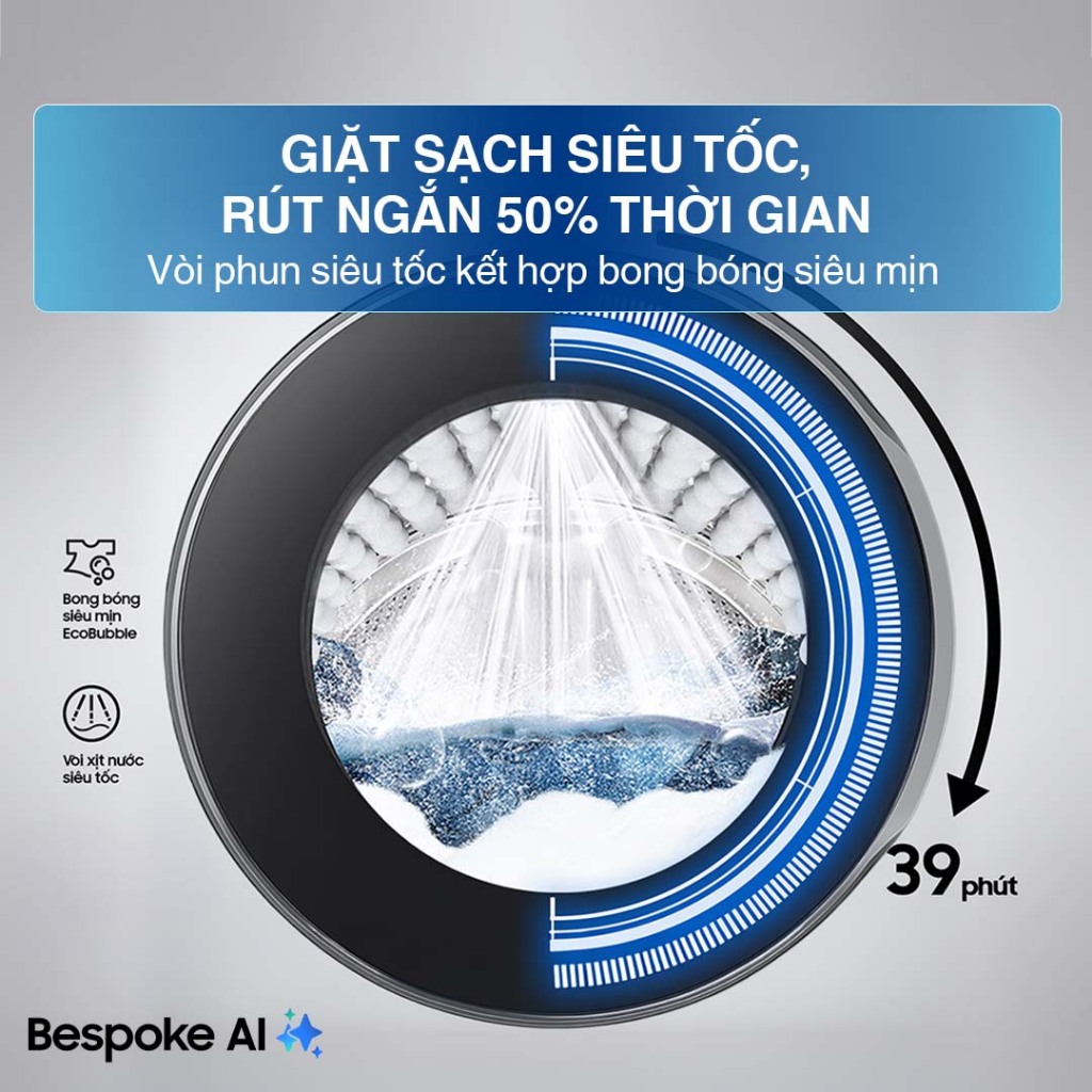 Máy Giặt Samsung Bespoke AI Cửa Trước 10 kg WW10DG6U34LESV - AI Ecobubble cảm biến bảo vệ vải, màu Trắng