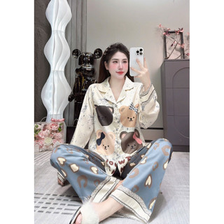 Đồ Bộ Pijama Lụa LaTin Tơ Tằm Hoạ Tiết  Thiết Kế Nữ (Có Túi Quần 40kg-60kg)