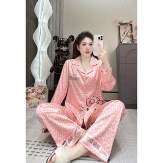 Đồ Bộ Pijama Lụa LaTin Tơ Tằm Hoạ Tiết  Thiết Kế Nữ (Có Túi Quần 40kg-60kg)