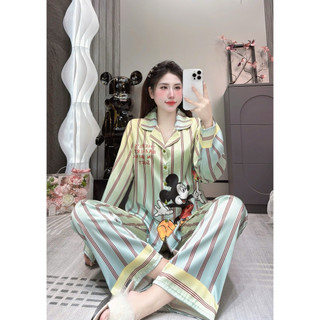 Đồ Bộ Pijama Lụa LaTin Tơ Tằm Hoạ Tiết  Thiết Kế Nữ (Có Túi Quần 40kg-60kg)
