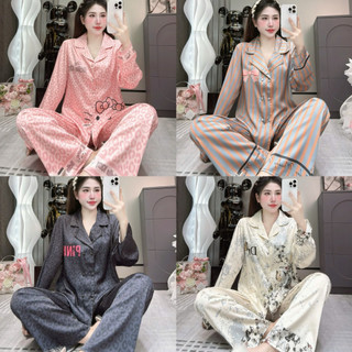 Đồ Bộ Pijama Lụa LaTin Tơ Tằm Hoạ Tiết  Thiết Kế Nữ (Có Túi Quần 40kg-60kg)