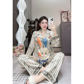 Đồ Bộ Pijama Lụa LaTin Tơ Tằm Hoạ Tiết  Thiết Kế Nữ (Có Túi Quần 40kg-60kg)