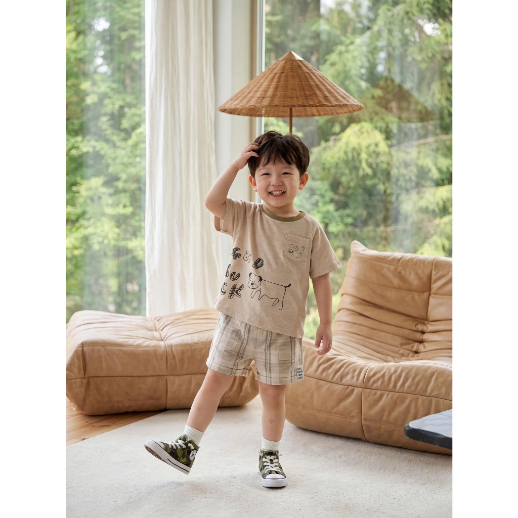 Set bộ cộc tay bé trai 1-6 tuổi Miniumbaby mix túi ngực in hình cún cute, chất cotton mềm mát SB2694