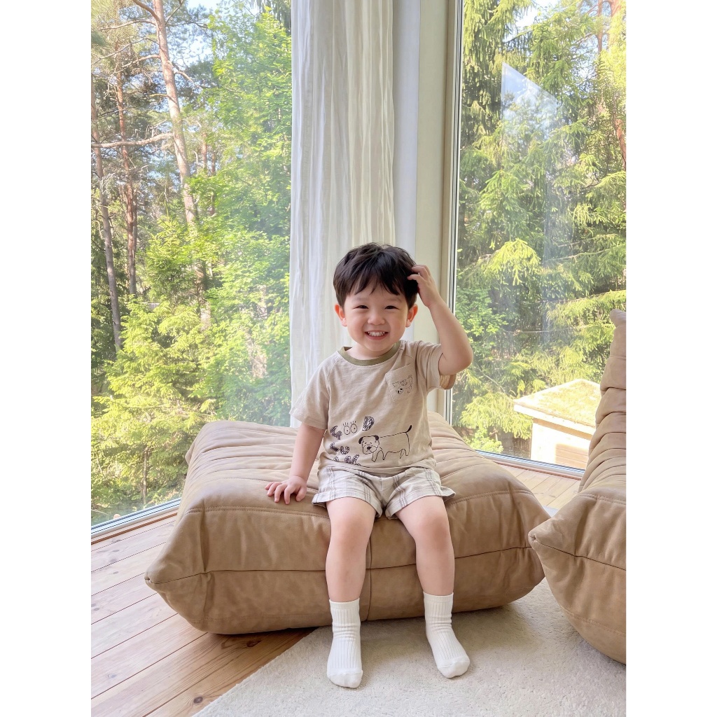 Set bộ cộc tay bé trai 1-6 tuổi Miniumbaby mix túi ngực in hình cún cute, chất cotton mềm mát SB2694