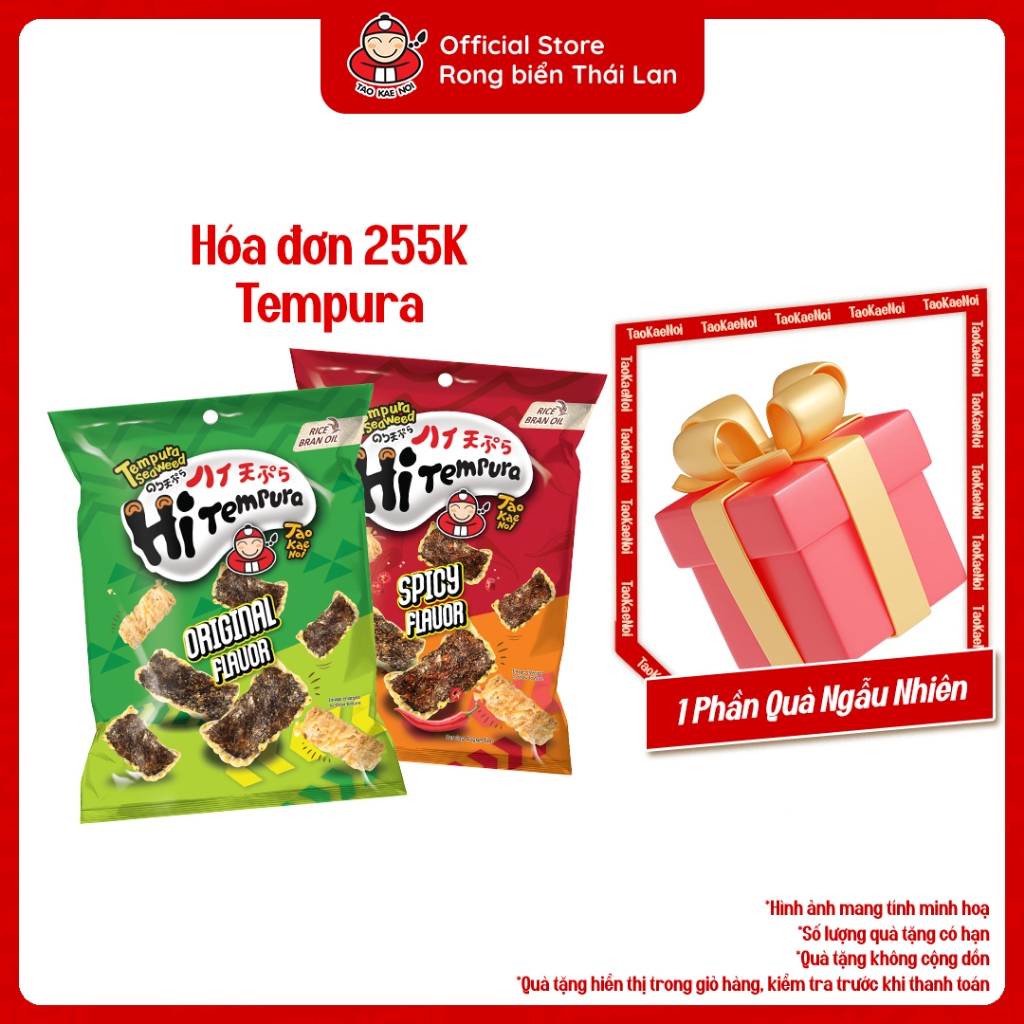 [ĐƠN 225K TẶNG 1 QUÀ NGẪU NHIÊN] Snack Rong Biển TaoKaeNoi Hi Tempura Chiên Giòn 22G Thái Lan