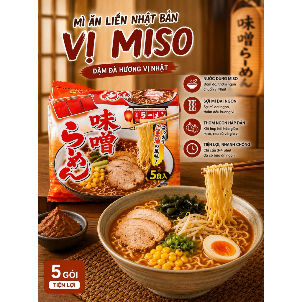 Mì ăn liền vị miso, hải sản thịt heo, mì xào Nhật Bản