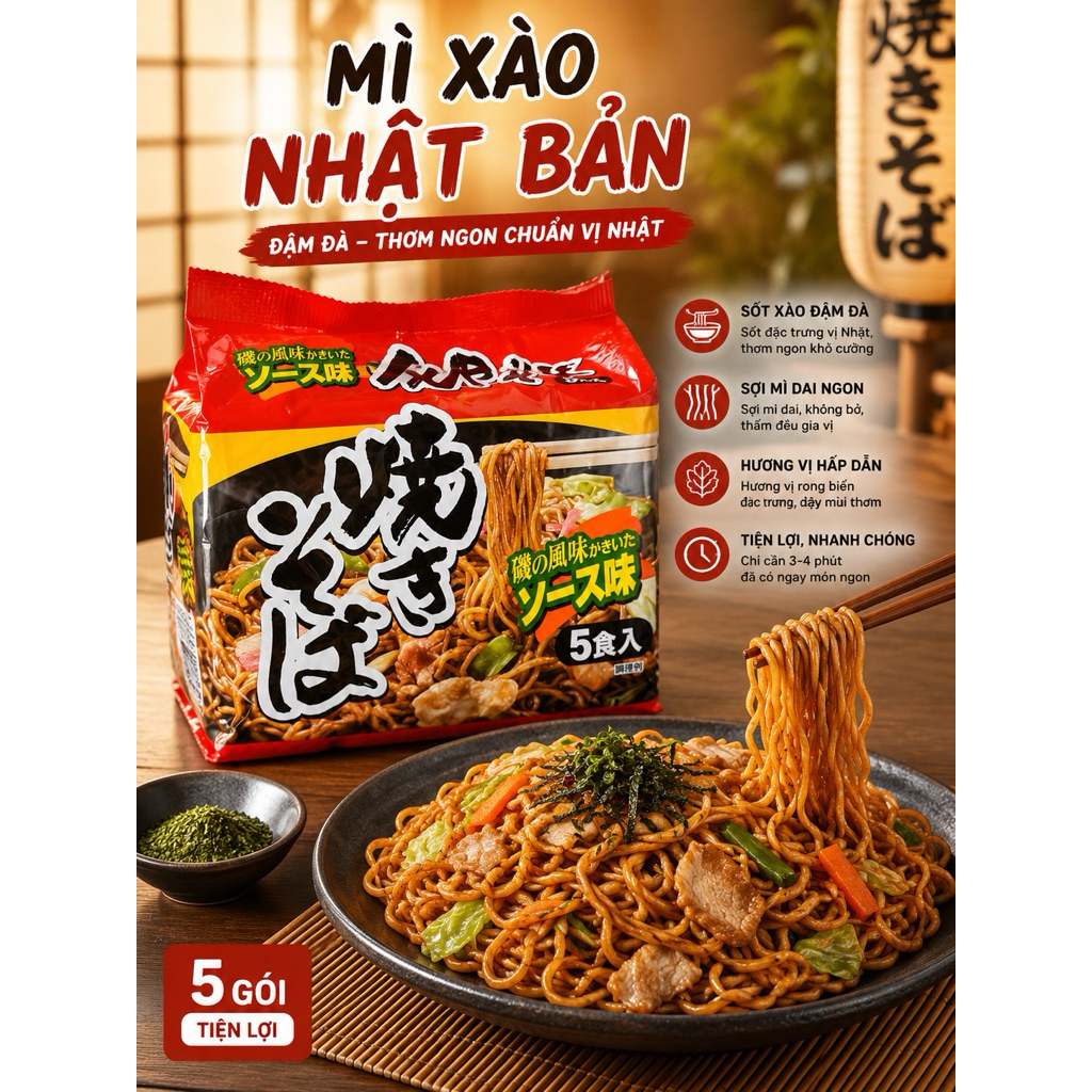 Mì ăn liền vị miso, hải sản thịt heo, mì xào Nhật Bản