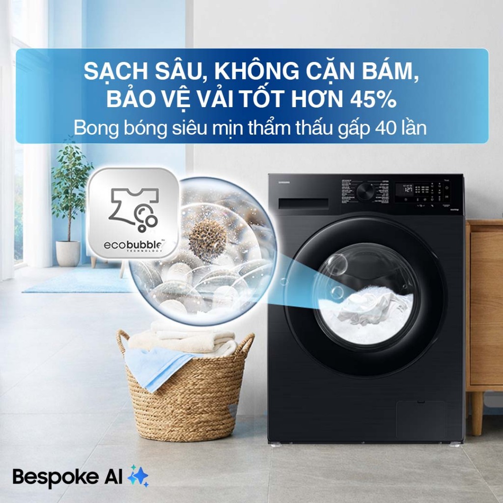 Máy Giặt Samsung Bespoke AI Cửa Trước 12 kg WW12CGC04DABSV -  AI Energy tiết kiệm điện 70%, màu Đen