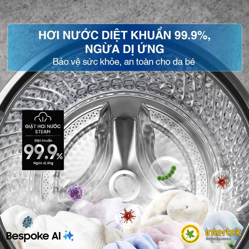 Máy Giặt Samsung Cửa Trước 9.5 kg WW95TA046AX/SV -  Giặt Hơi Nước Diệt Khuẩn, màu Inox