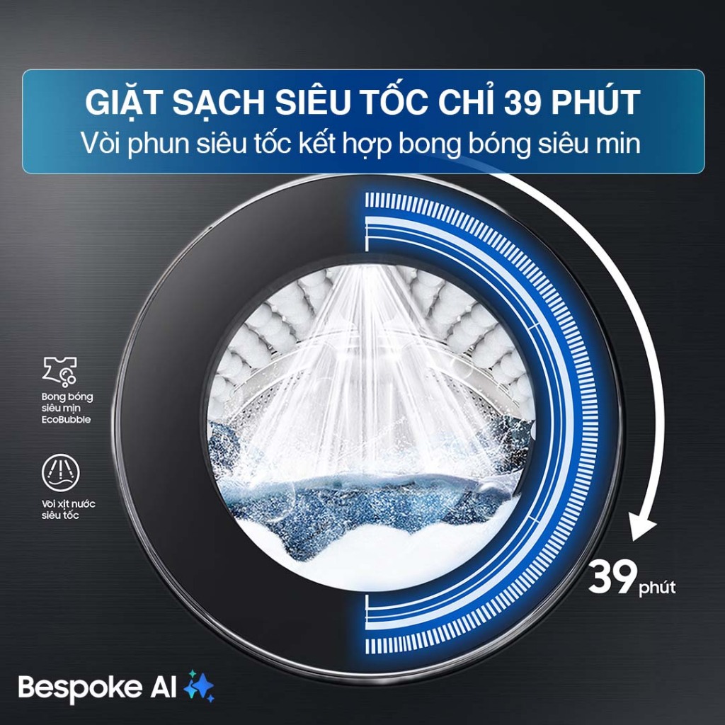 Máy Giặt Samsung Bespoke AI Cửa Trước 12 kg WW12CGC04DABSV -  AI Energy tiết kiệm điện 70%, màu Đen
