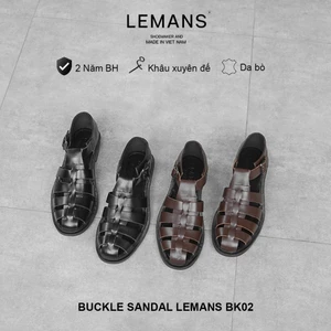 Dép Rọ Da bò Lemans nam - Buckle Sandal 3.BK02 Đen&Nâu - đế Mckay cao 2.2cm BH 12T
