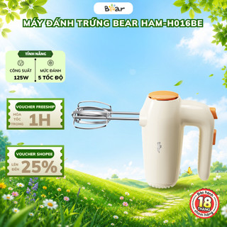 Máy đánh trứng cầm tay mini Bear HAM-H016BE, Công Suất 125W, 5 tốc độ đánh trứng, Bảo Hành 18 tháng