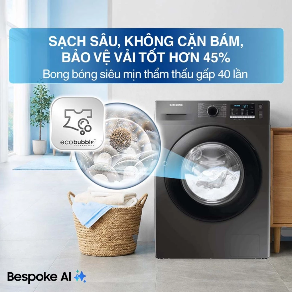Máy Giặt Samsung Cửa Trước 9.5 kg WW95TA046AX/SV -  Giặt Hơi Nước Diệt Khuẩn, màu Inox