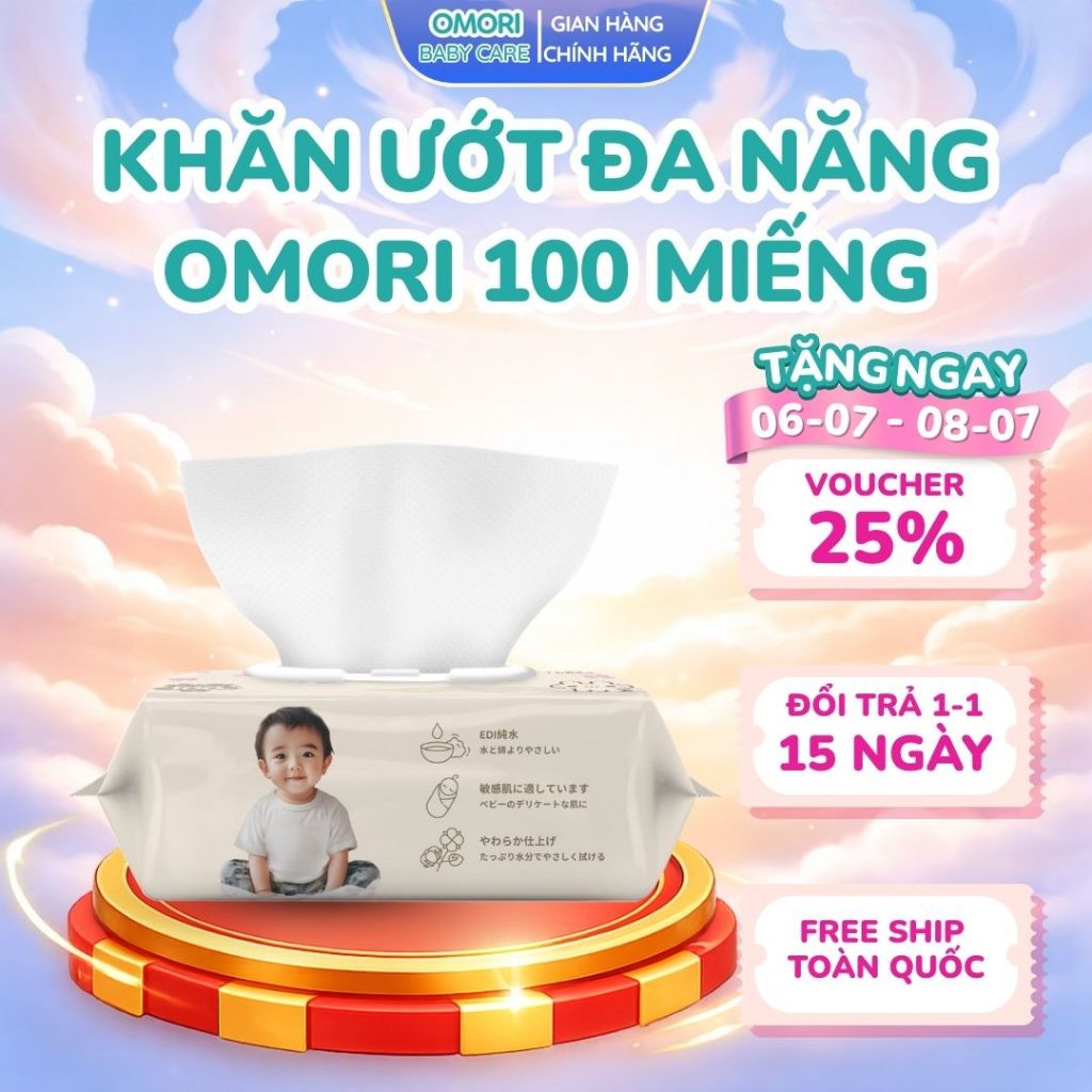 Khăn Giấy Ướt Đa Năng OMORI 100 Tờ Mềm Nhẹ An Toàn Không Bai Xù Cho Bé