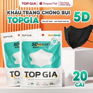 Khẩu trang 5D cải tiến TopGia túi 20 cái an toàn, 3 lớp vải không dệt cao cấp màu đen