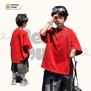 Áo Thun T-Shirt Bé Trai Đỏ Loang Đen Thêu Chữ Trước Ngực Mellow Duck (4-13 Tuổi) B2606014