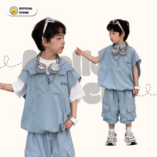 Set Bé Trai Áo Ba Lỗ Xanh Khóa Ngực + Quần Short Túi Hộp Mellow Duck (4-13 Tuổi) B2606016