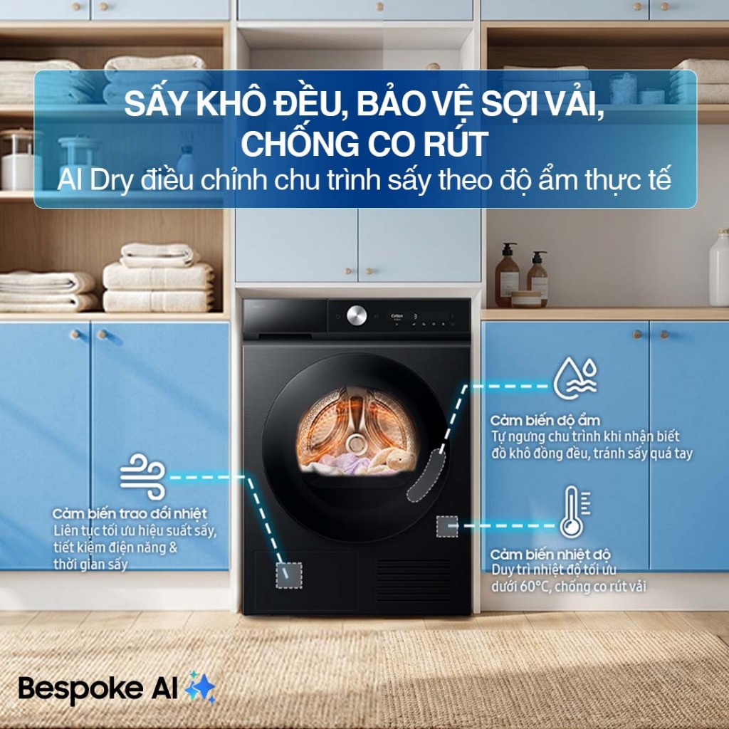 Máy Sấy Bơm Nhiệt Samsung Bespoke AI 10 kg DV10BB9440GBSV - Sấy cảm biến AI Dry, màu Đen