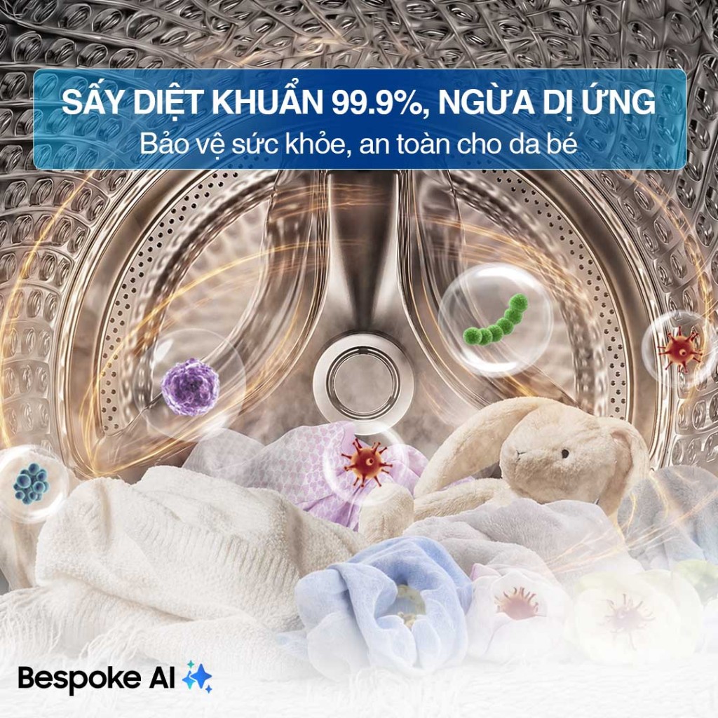 Máy Sấy Bơm Nhiệt Samsung Bespoke AI 9 kg DV90T6240LB/SV - Sấy cảm biến Optimal Dry, màu Đen