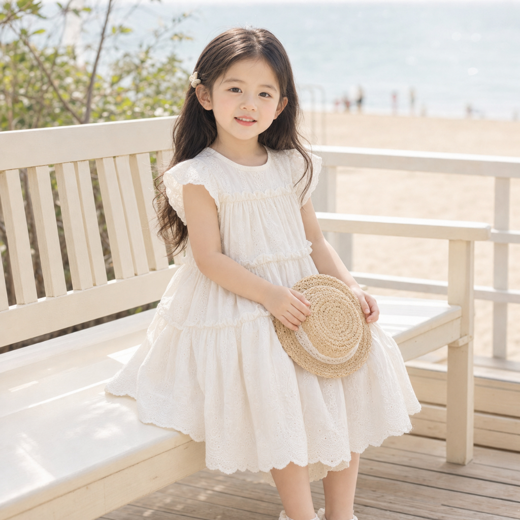 Little Soda - Váy Aria White công chúa voan ren trắng cho bé gái phong cách Hàn Quốc dễ thương, đầm bèo nhún tiểu thư đi