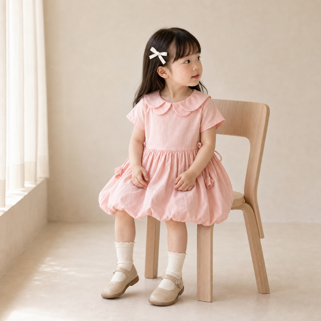Little Soda - Váy bé gái Thiết Kế Tiny Rose Cổ Sen Kép, Vải Thô Hàn Cao Cấp Cho Bé 10-25